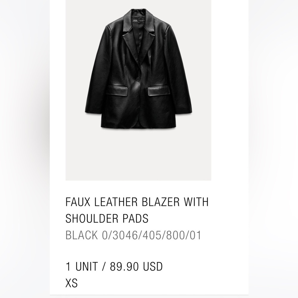 Zara Black Faux Leather Blazer Size Extra Small